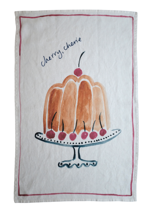 Cherry Cherie Print Linen Teatowel