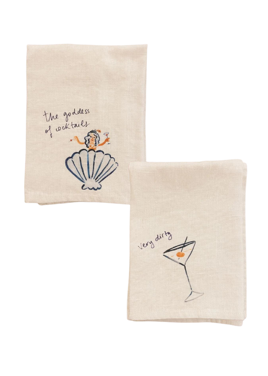 The Goddess of Cocktails and Dirty Martini - Set of Two Linen Napkins