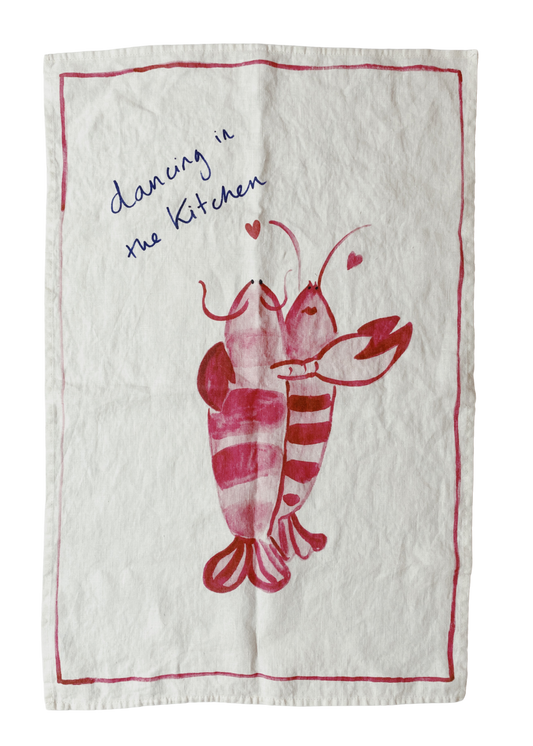 Dancing in the Kitchen Lobster Print Linen Teatowel