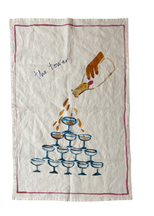 The Tower - Champagne Tower Print Linen Teatowel