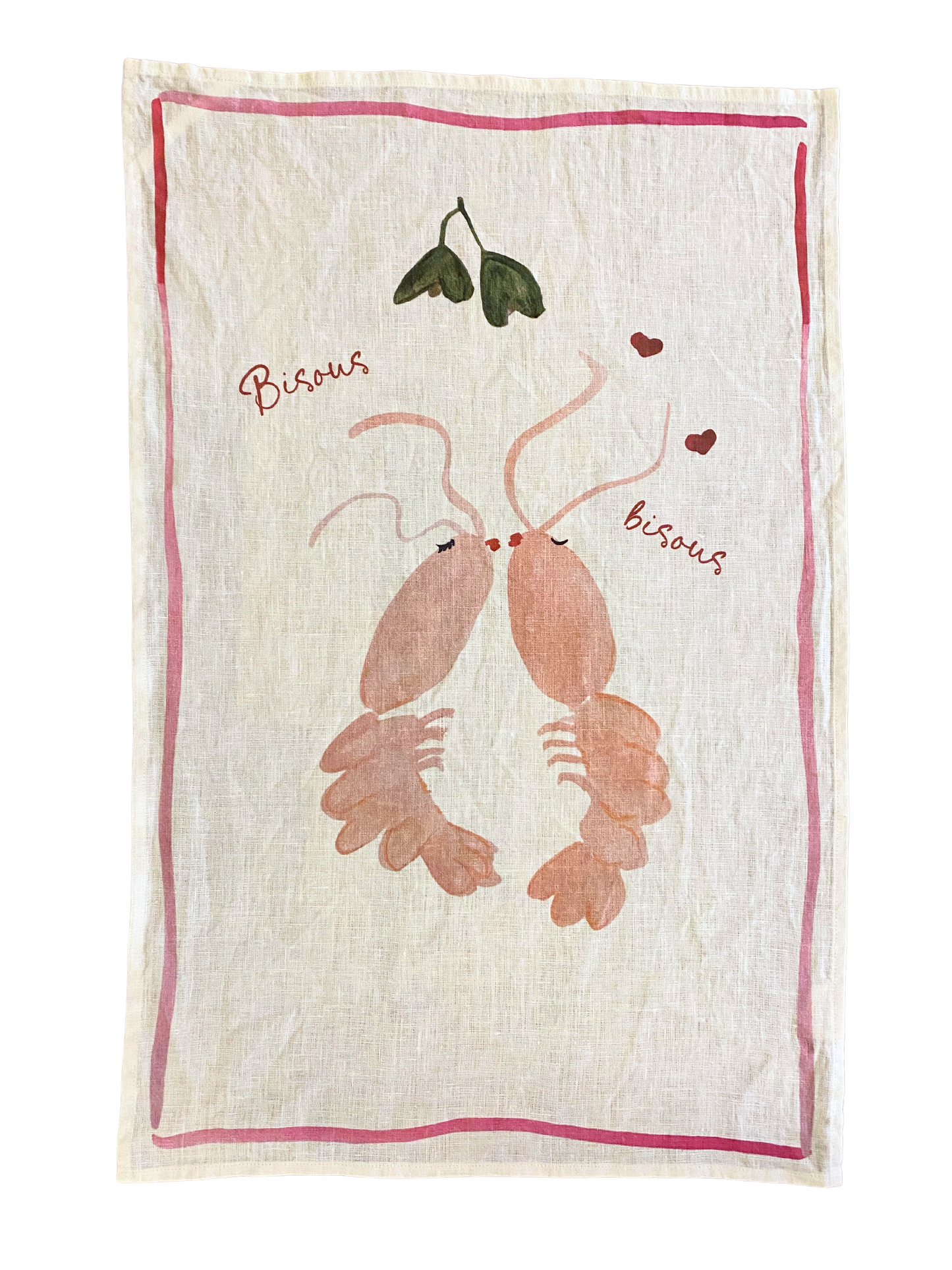 Bisous Bisous Mistletoe Linen Teatowel