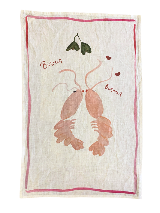 Bisous Bisous Mistletoe Linen Teatowel